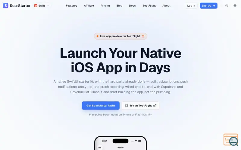 Screenshot of SoarStarter Swift