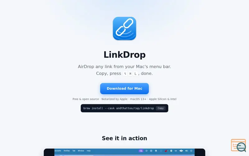 Screenshot of LinkDrop — AirDrop links from your Mac