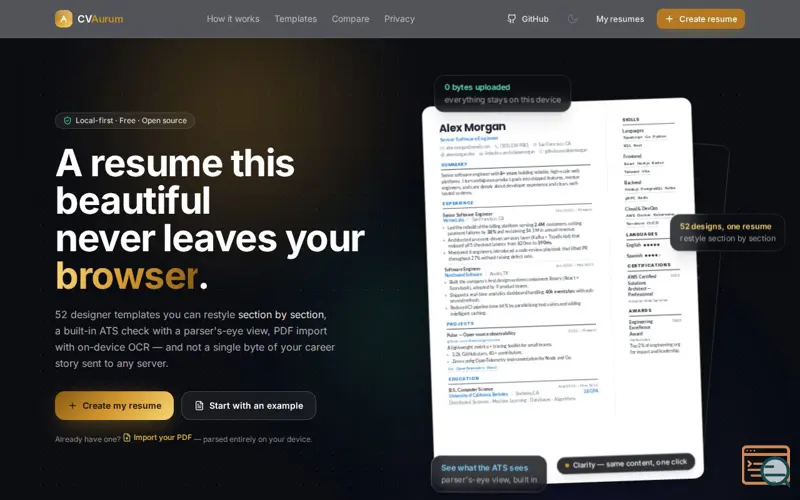 Screenshot of CVAurum
