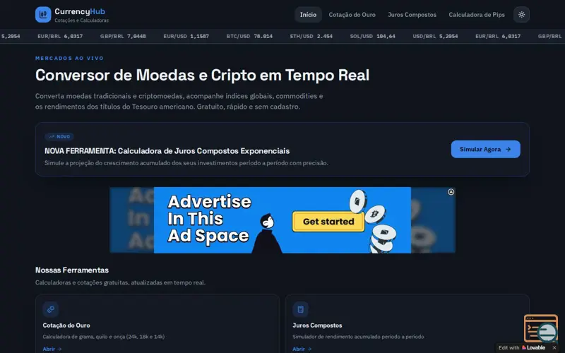 Screenshot of CurrencyHub - Cotações e Calculadoras