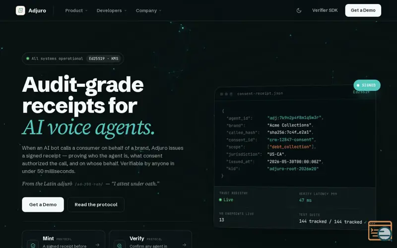 Screenshot of Adjuro, a launch using Segment