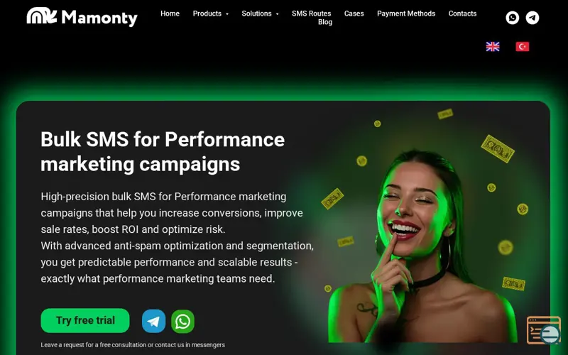 Screenshot of Powerful SMS for Performance Marketing, a launch using Reg.ru Email