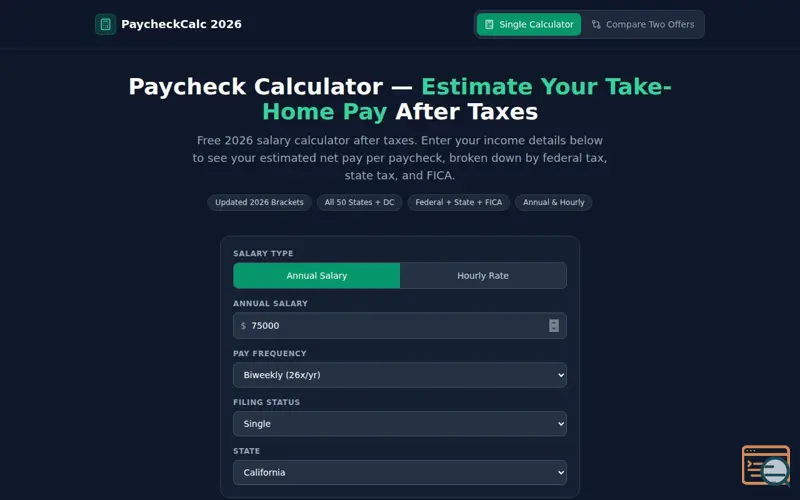 Screenshot of Home Pay Estimator by State