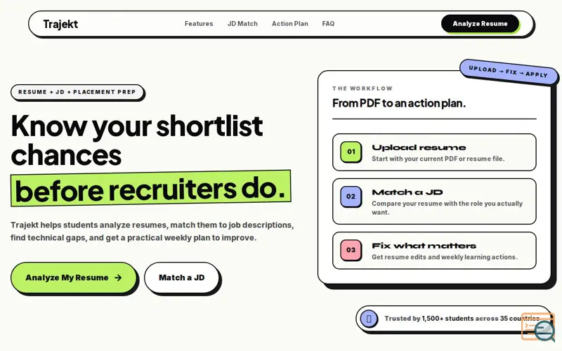 Screenshot of Trajekt | AI Resume Analyzer & JD Matcher for All