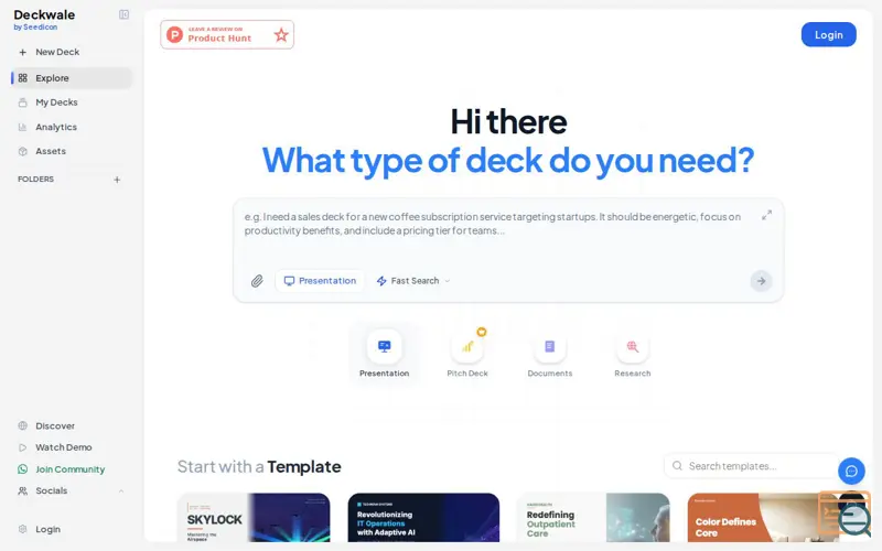 Screenshot of Deckwale AI Presentation Builder