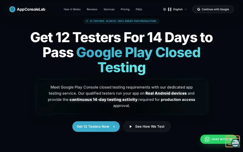 Screenshot of AppConsoleLab - 12 Testers For 14 Days