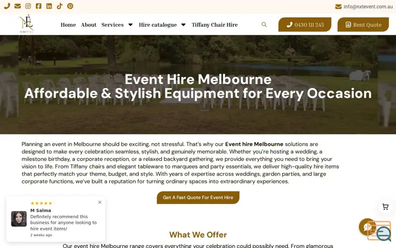 Screenshot of Furniture Hire for Events in Melbourne 