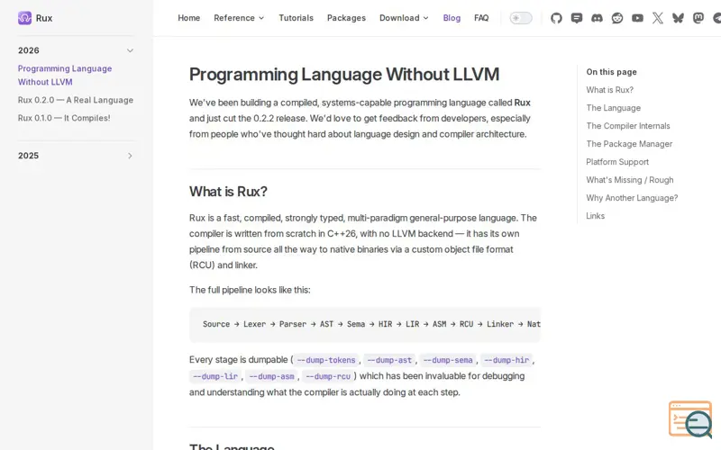Screenshot of Rux, a launch using VitePress