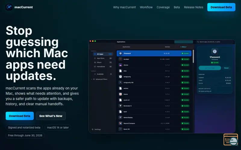 Screenshot of macCurrent