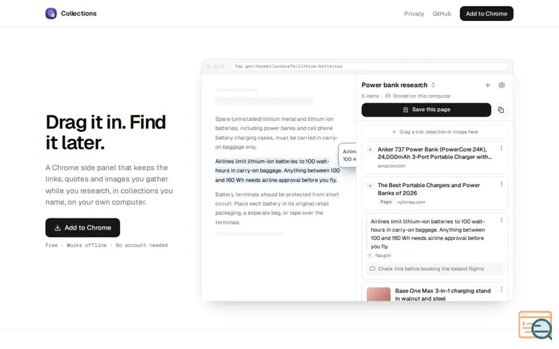 Screenshot of Collections