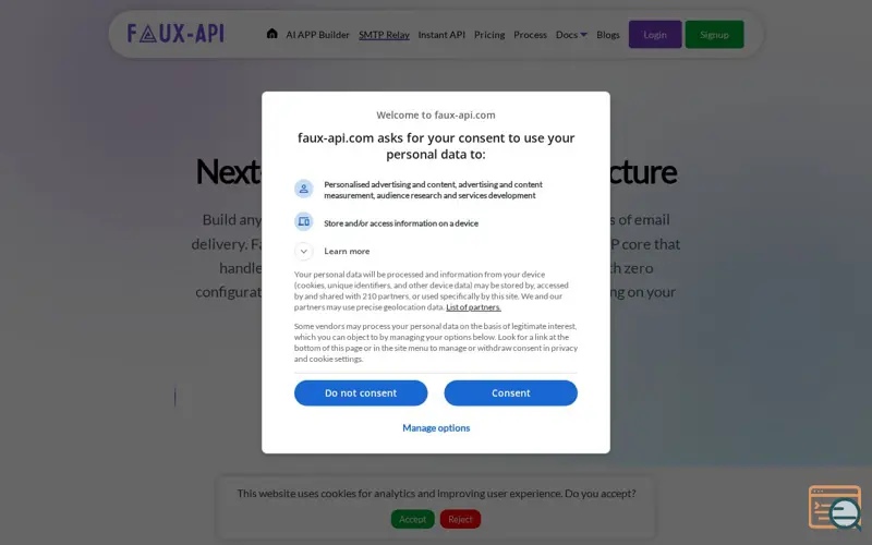 Screenshot of Faux-API SMTP Relay, a launch using GeoJS