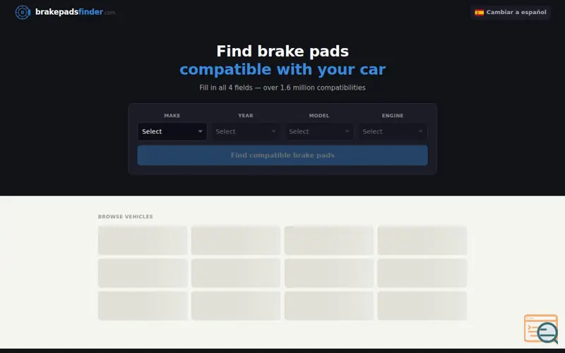 Screenshot of Brake Pads Finder – Compatibility Tool