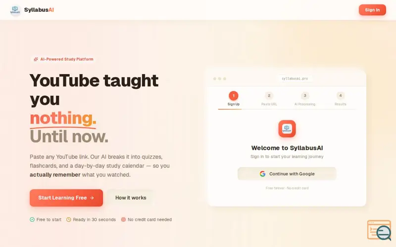 Screenshot of SyllabusAI YouTube to structure learning
