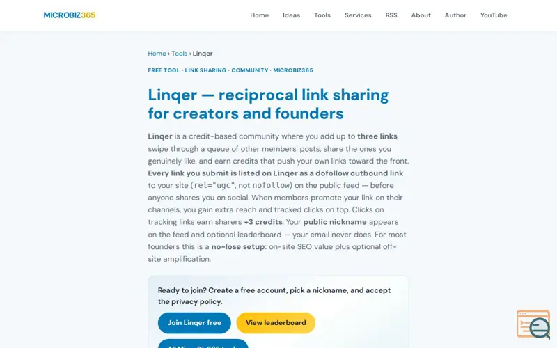 Screenshot of Linqer