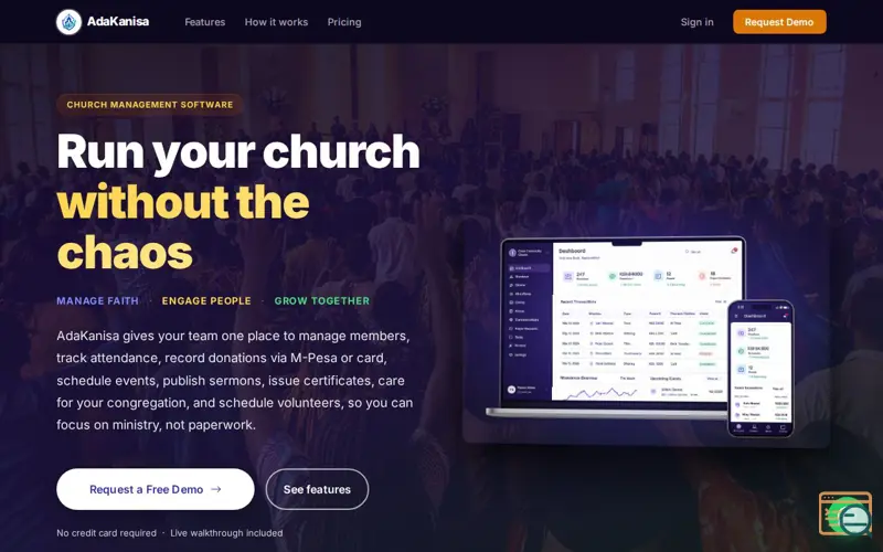 Screenshot of AdaKanisa — Church Management Software for Kenya & Africa