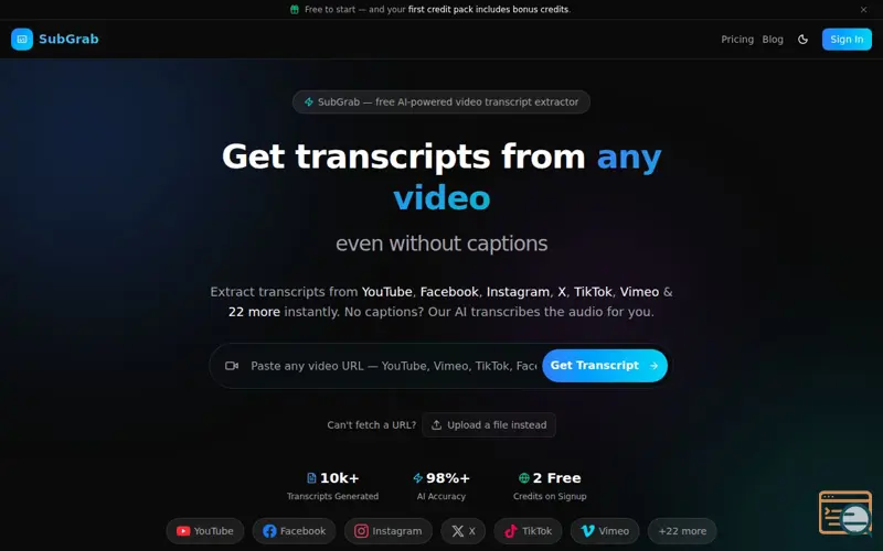 Screenshot of SubGrab