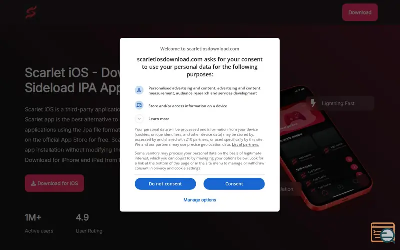 Screenshot of Scarlet iOS, a launch using Profitable CPM Rate Network