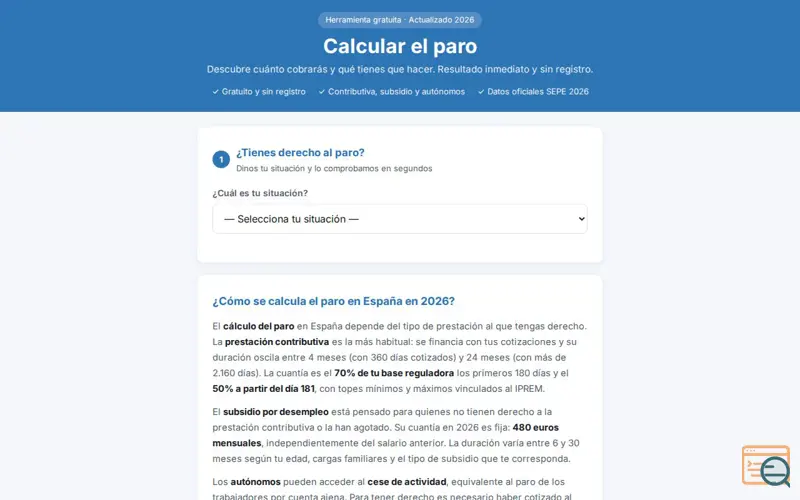 Screenshot of CalculaParo.es, a launch using Nominalia Mail