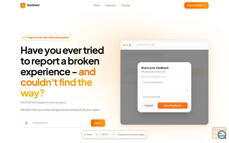 Screenshot of QuickFeed, a launch using Databuddy
