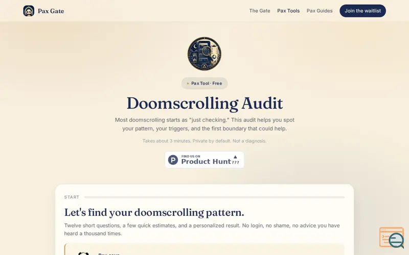 Screenshot of Pax Gate Doomscrolling Audit