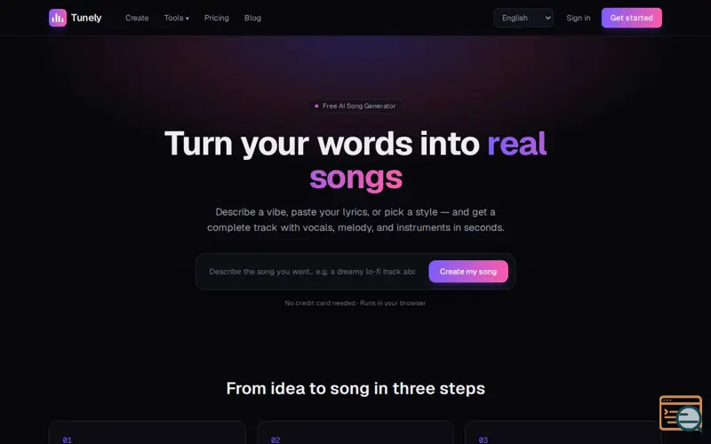 Screenshot of Tunelyai.com