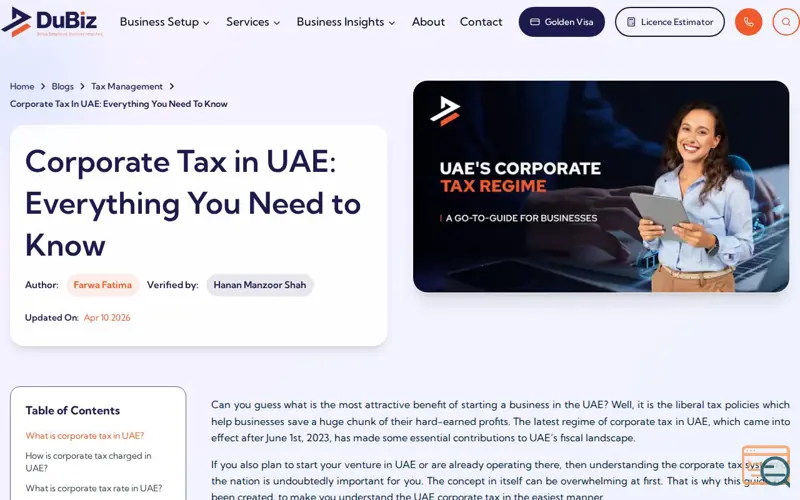 Screenshot of Corporate Tax in UAE