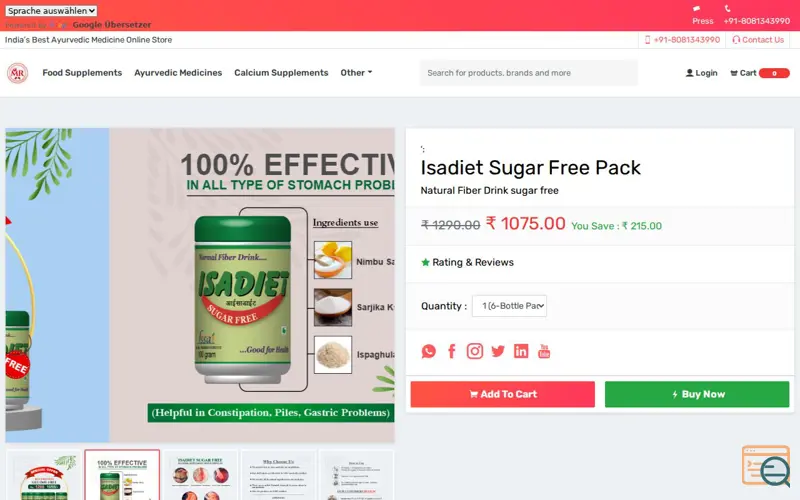 Screenshot of Isadiet Sugar Free Pack, a launch using MilesWeb