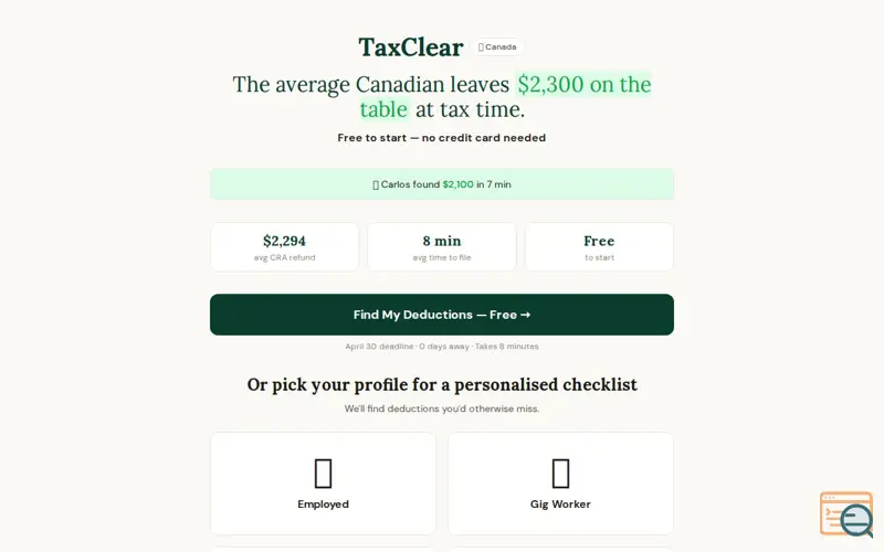 Screenshot of TaxClear, a launch using Network Solutions Email
