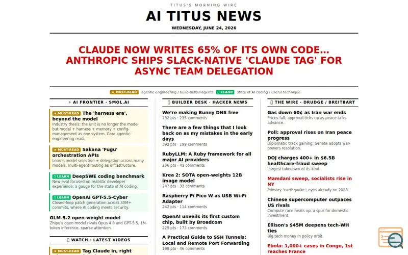 Screenshot of Drudgereport but for AI
