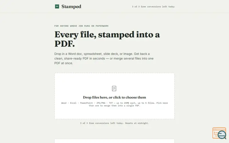 Screenshot of Stamped —Turn any file into a PDF