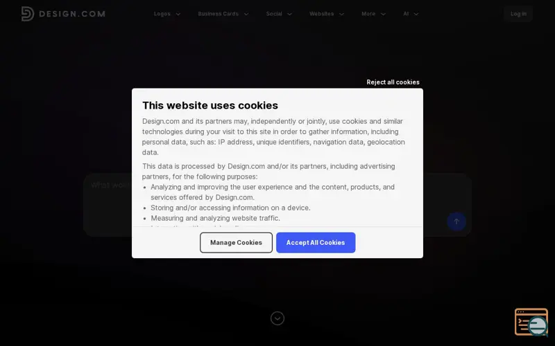 Screenshot of Design.com AI Website Builder
