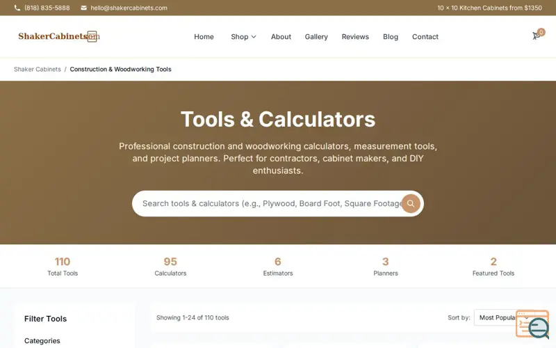 Screenshot of Shaker Cabinets Construction Tools