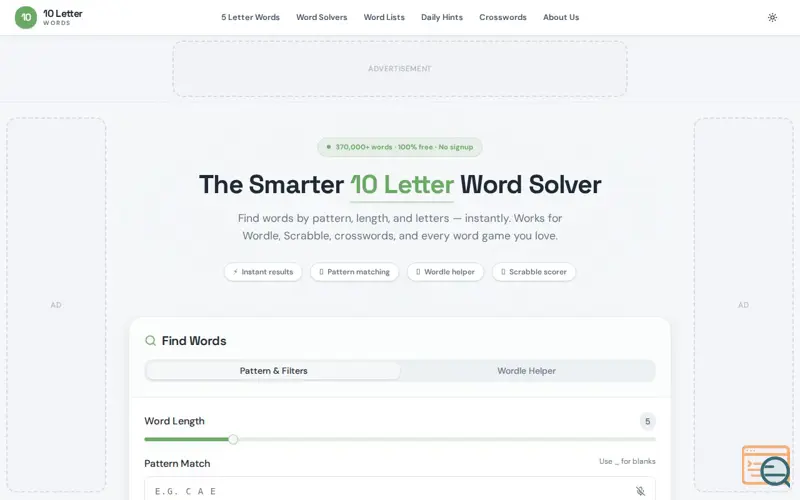 Screenshot of 10LetterWords | Spelling Bee Solver