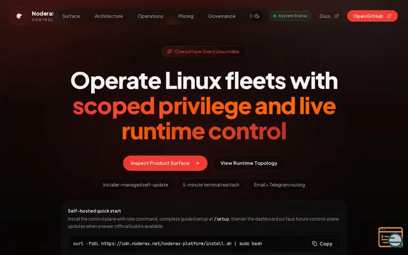 Screenshot of Noderax — Infrastructure Control Plane