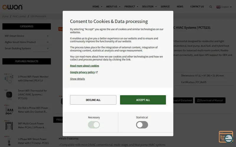 Screenshot of PCT5231 Smart WiFi Thermostat