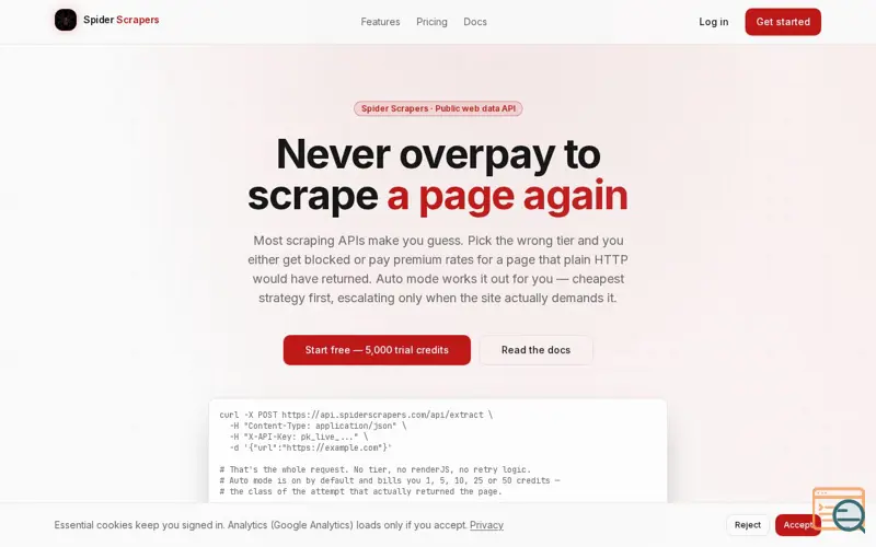 Screenshot of Spider Scrapers — Public Web Data Extraction API