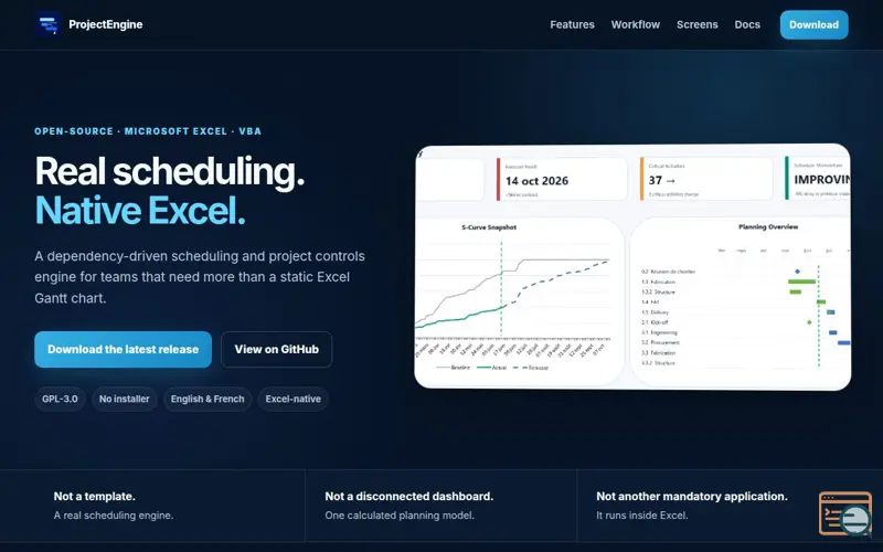 Screenshot of ProjectEngine for Excel