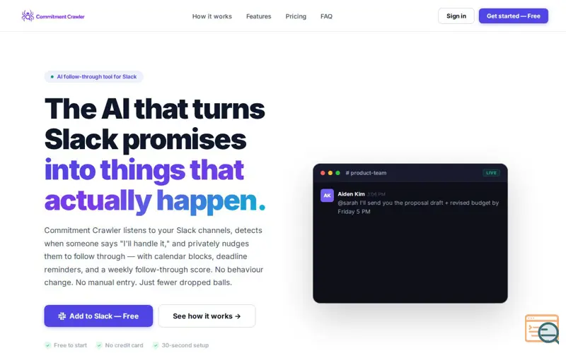 Screenshot of Commitment Crawler – AI for Slack Teams