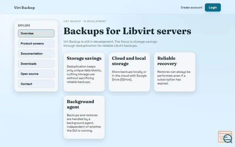 Screenshot of Virt Backup, a launch using Dart Shelf