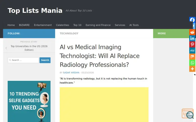 Screenshot of Will AI Replace Radiology Professionals?, a launch using HosterServers