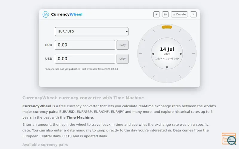 Screenshot of CurrencyWheel