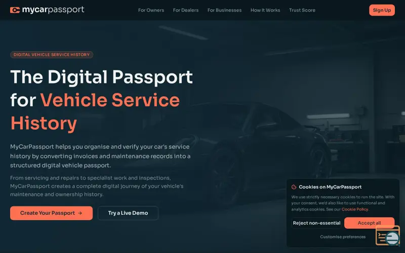 Screenshot of MyCarPassport