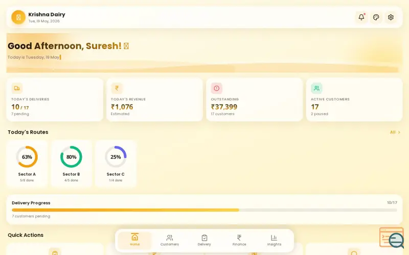 Screenshot of Dairy Manager — Milk Delivery Mini App