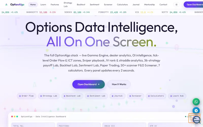 Screenshot of OptionAlgo — Options & Crypto Data Intelligence Dashboard for Indian Traders