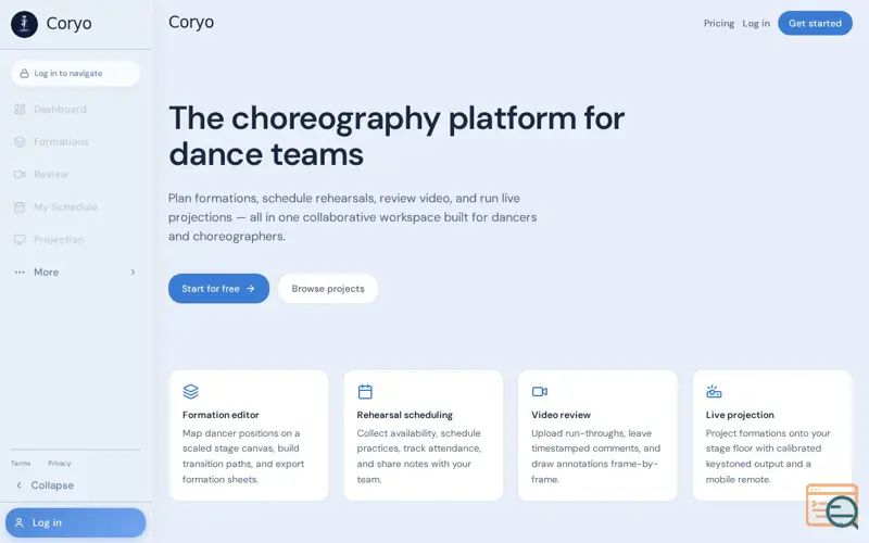 Screenshot of The Choreography Platform for Dance Teams — Coryo