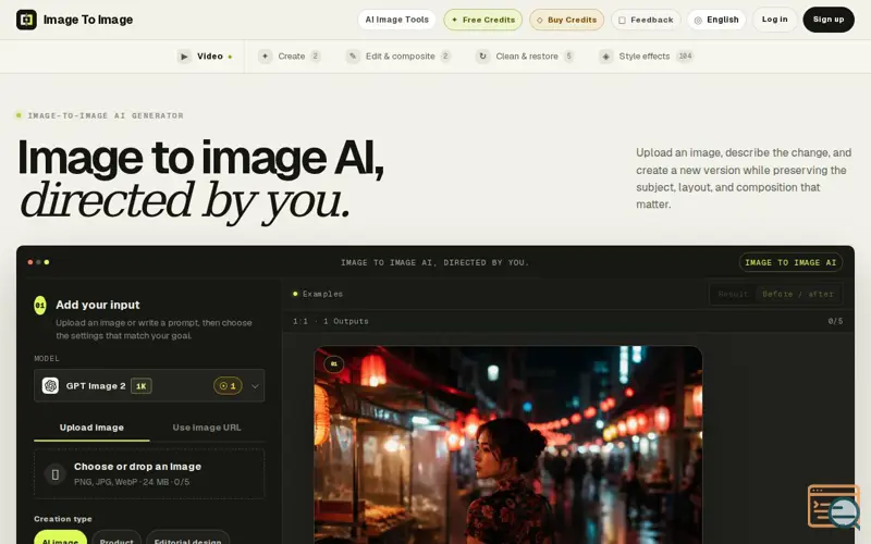 Screenshot of Image to Image AI Generator & Editor Online | Image To Image