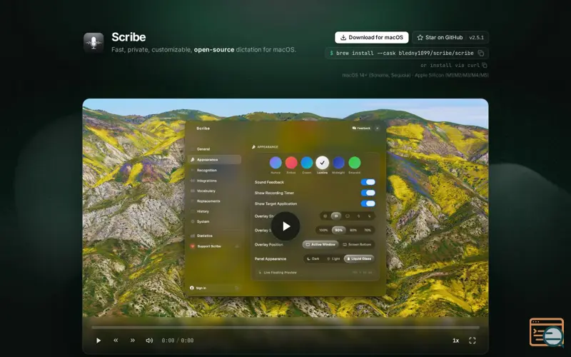 Screenshot of Scribe - voice dictation on macOS