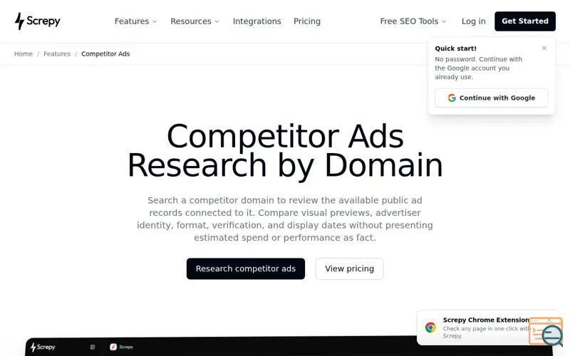 Screenshot of Competitor Ads by Screpy