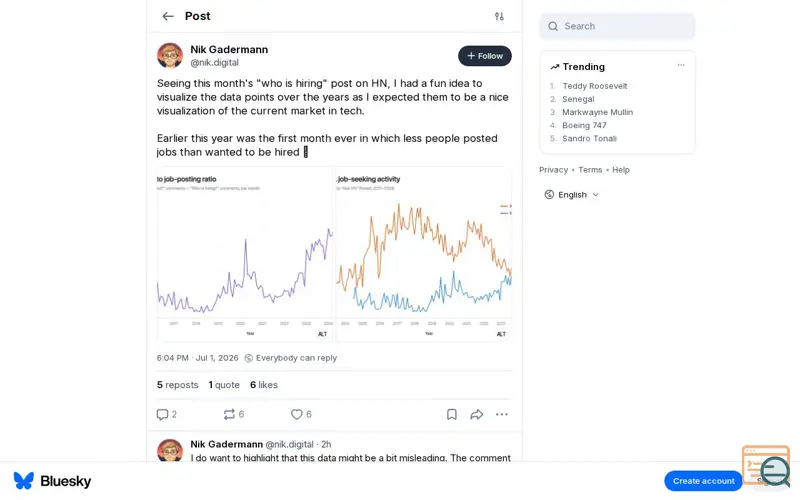 Screenshot of Bsky