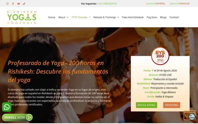 Screenshot of Rishikesh Yogis Yogshala